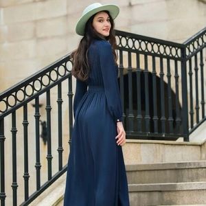 Tory Burch Navy Blue Silk Pleated Shirtdress - New with Tags